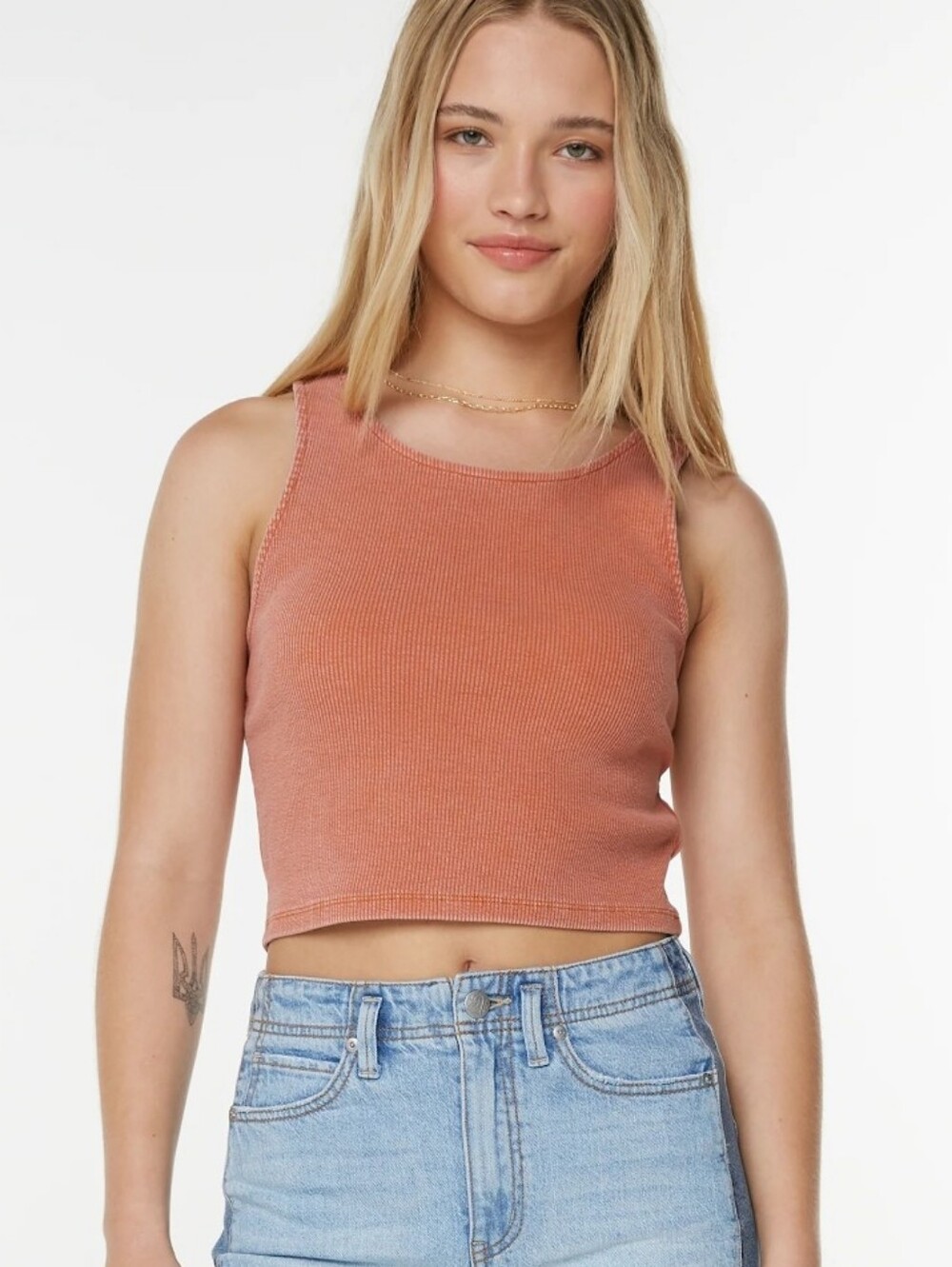 Roxy Ribbed Peachy Pink Sleeveless Cropped Tank Top, XS
